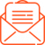 Orangefarbene Briefumschlag-Ikone mit einem Dokument, das aus dem Umschlag herausragt.